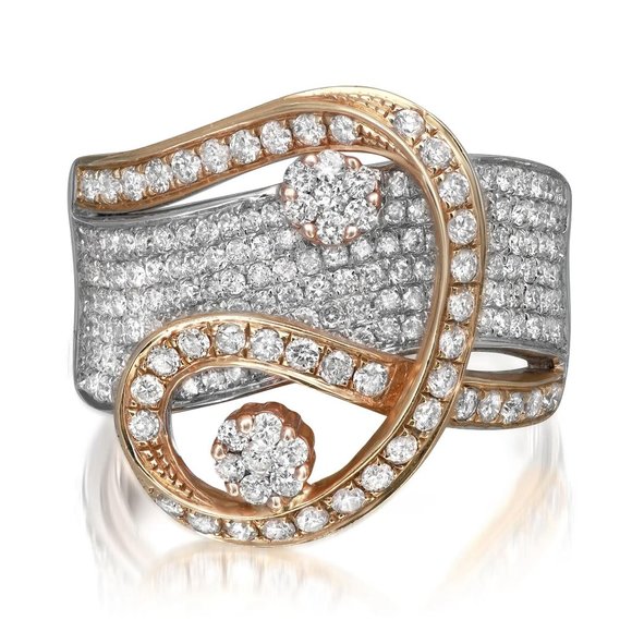 1.53Cttw Two Tone Prong Set Round Diamond Ladies Band Ring 14K Gold Size 7.5 - Picture 2 of 5